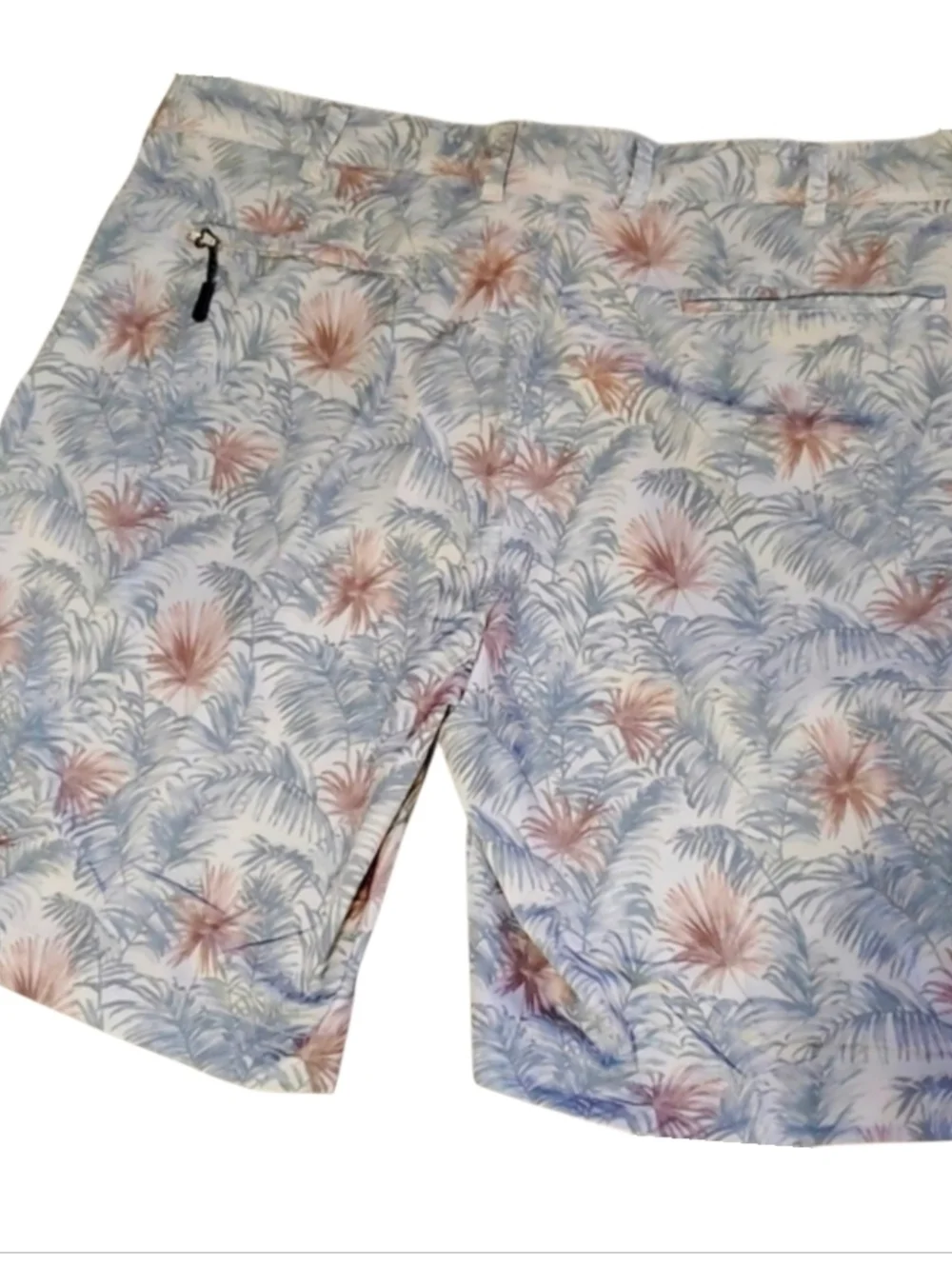 V46 Vintage 1946 Khaki Grey Tropical Leaf Men's Performance Golf Shorts, Sz 38